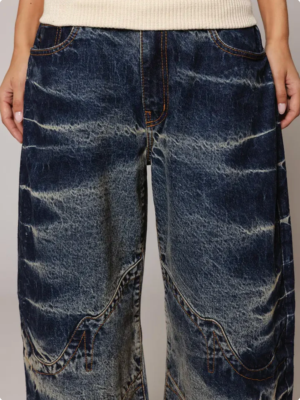 Washed Fold Over Jeans